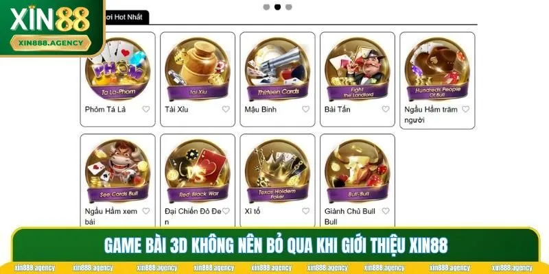Game bài 3D không nên bỏ qua khi giới thiệu XIN88